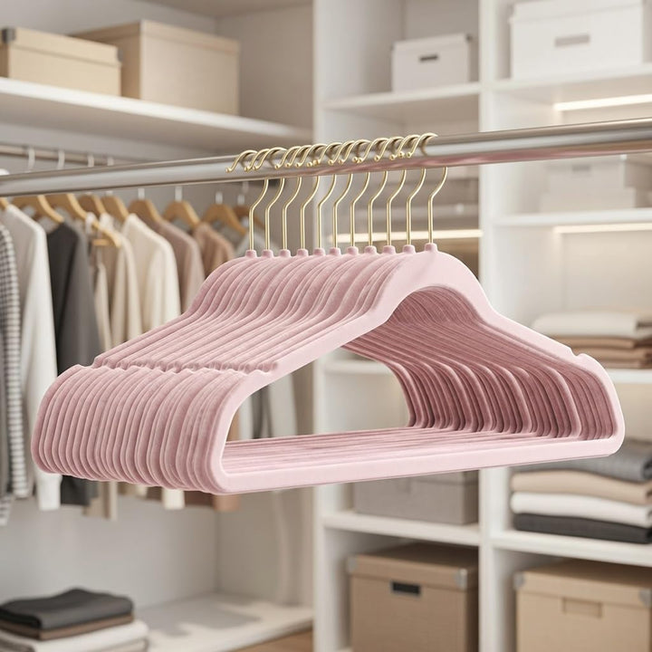 100 Stück hochwertige Samt Kleiderbügel in der Farbe Rosa mit Gold Look Haken/Anti-Rutsch/von Sticka