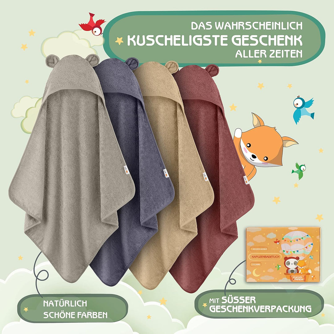 ® Kapuzenhandtuch Baby EXTRA dick, warm & weich | 75x75cm Babyhandtuch mit Kapuze 100% Bambus | Baby