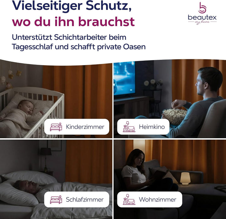 BEAUTEX Verdunkelungsgardine mit Kräuselband U-Band, Blackout Vorhang Blickdicht abdunkelnd, Grösse