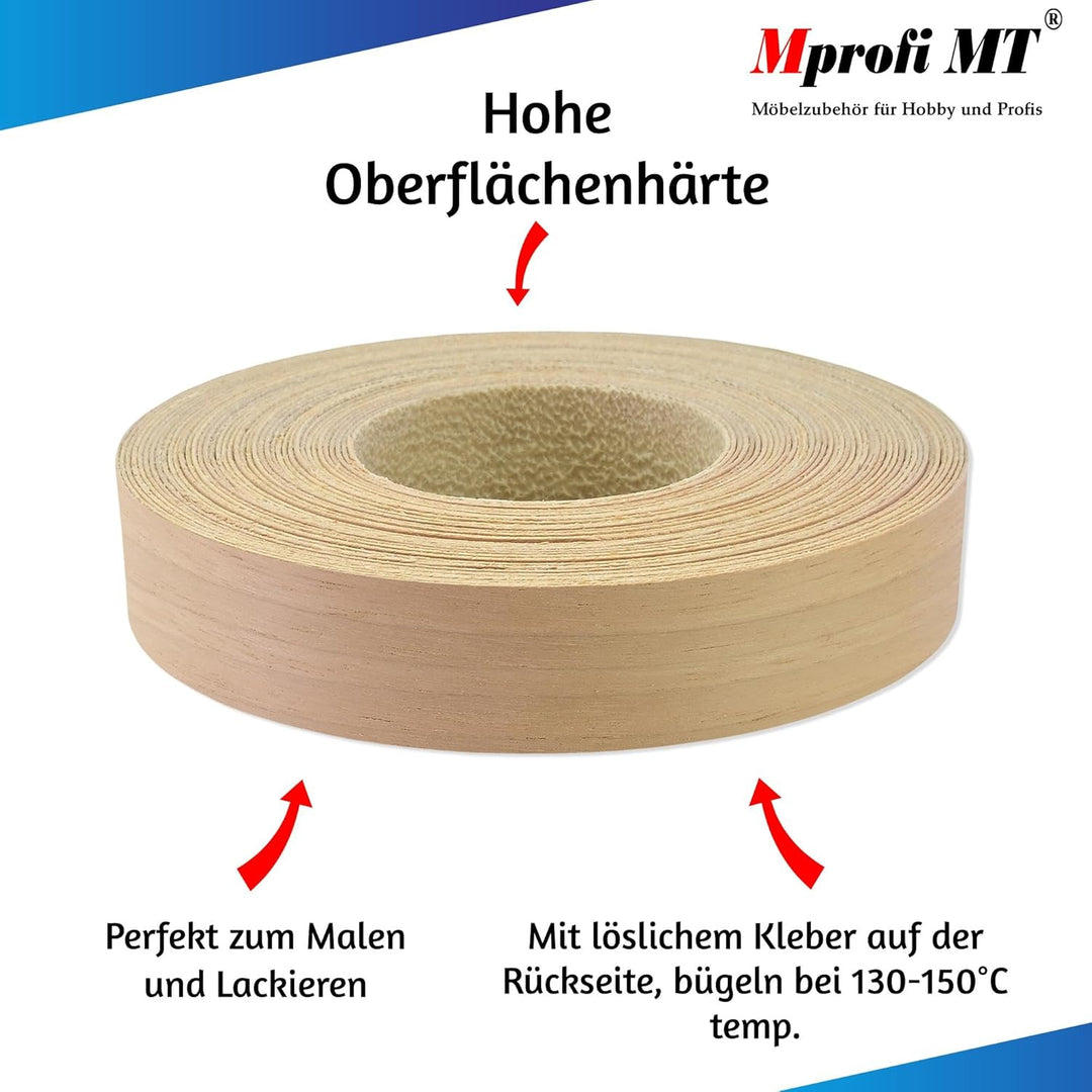 Mprofi MT® Kantenumleimer Nussbaum | 22 mm x 5 m | Echtholz Furnier Kantenband | Bügelkantenumleimer