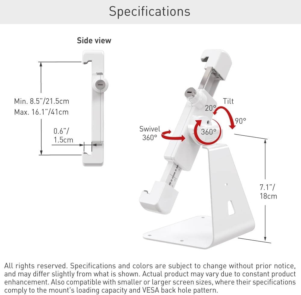 Barkan Lockable Tablet Mount Holder for 8.7-12 inch Devices, Anti-Theft, Desk Stand, 360 Degree Rota