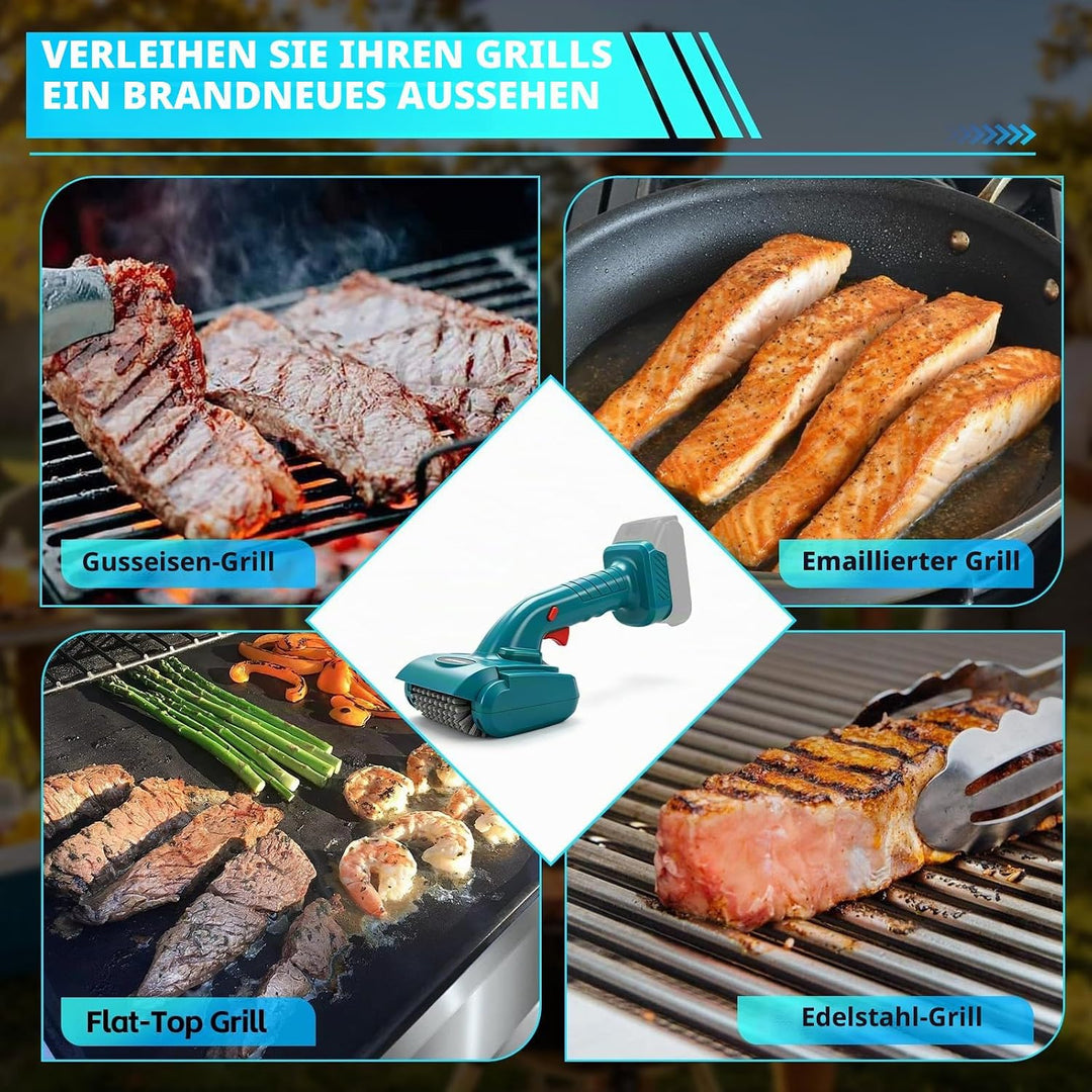 Roadtime Schnurlose Elektrisch Grillbürste für Makita 18 V(ohne Akku),Grillreinigungsbürste mit 360°