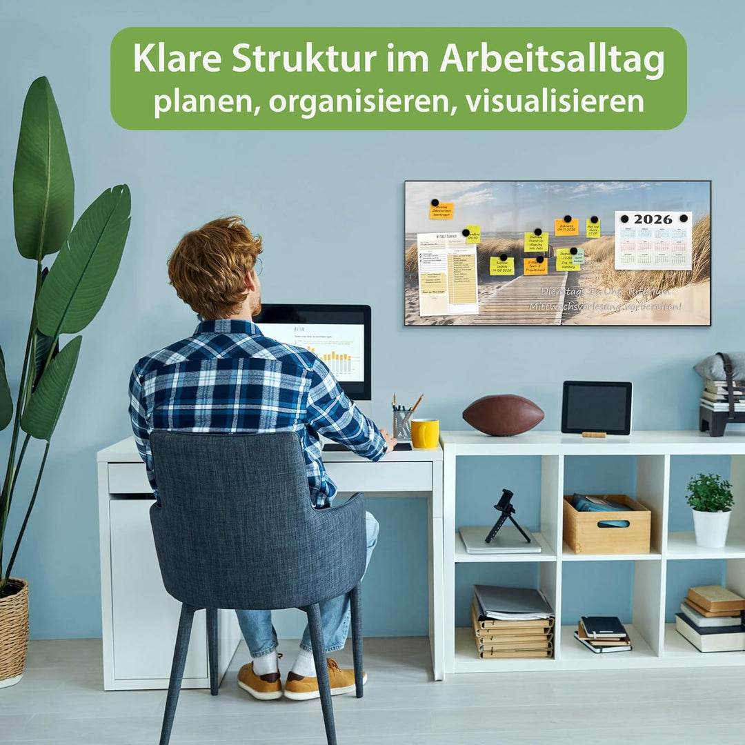 banjado Magnettafel schwarz 78 x 37cm / Magnetwand Metall/Magnetpinnwand als Memoboard/Pinnwand Magn