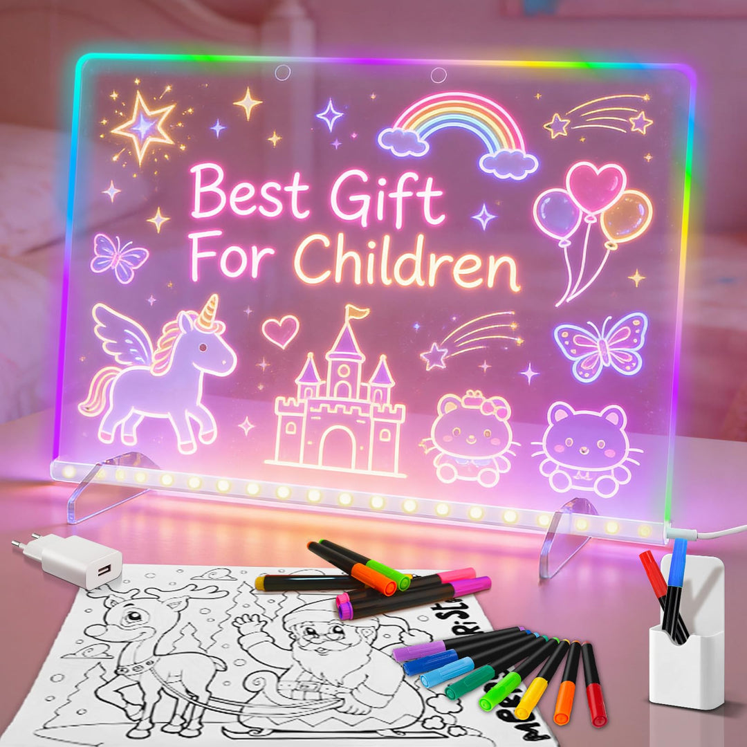 LED-Zeichenbrett mit 8 Farben und 6 Lichteffekten, LED-Notiztafel mit unsichtbarem Ständer, beleucht