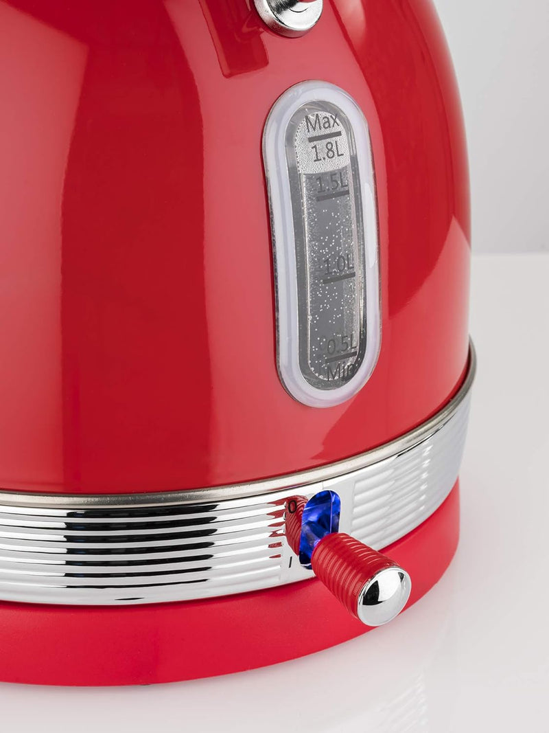 Korona 20667 elektrischer Wasserkocher | Retro Design | Rot | 1,8 Liter | 2.200 Watt | Temperaturanz