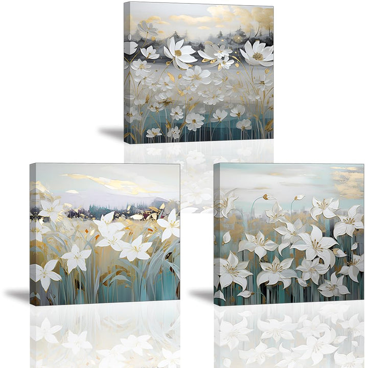 Piy Painting 3er Wand Kunst Modern Bild Set 30x30CM Elegante Blumen Bild Leinwand Malerei Blume Bild