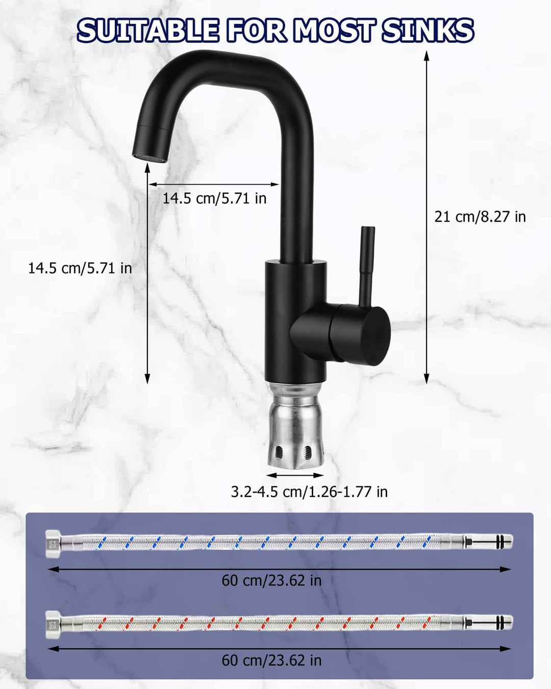Wasserhahn Bad 360° Drehbar,Edelstahl Wasserhahn Badezimmer mit Warm/Kaltwasser Mischbatterie,Mischb