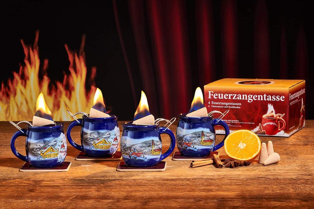 Feuerzangentasse 4er-Set, Blau/Winter - für Feuerzangenbowle, Blau/Winter