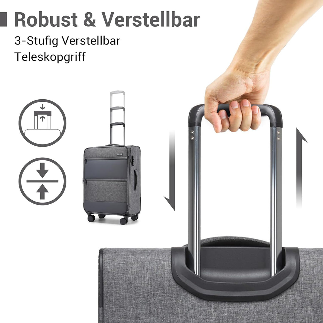 British Traveller Handgepäck Koffer Stoff, 41 Liter-Leichter Weichgepäckkoffer mit separatem Laptop-