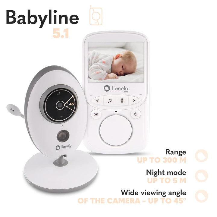 LIONELO Babyline 5.1 Babyphone mit Kamera Zweiwege-Kommunikation, Reichweite von 300 Meter, Zwei Kam