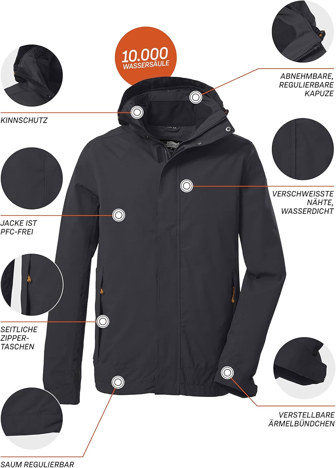 Killtec Herren Kos 87 Mn Jckt_xenios Funktionsjacke/Outdoorjacke mit abzippbarer Kapuze S Schwarz, S