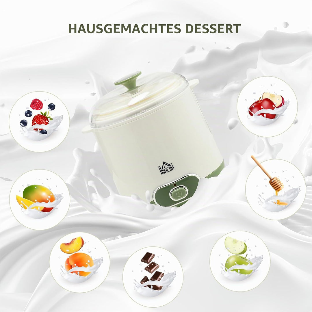 HOMCOM Joghurtbereiter, 1,5 L Joghurtmaschine mit Sieb, Deckel, 20 W Joghurt-Maker für griechischen