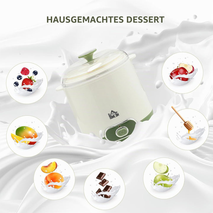 HOMCOM Joghurtbereiter, 1,5 L Joghurtmaschine mit Sieb, Deckel, 20 W Joghurt-Maker für griechischen