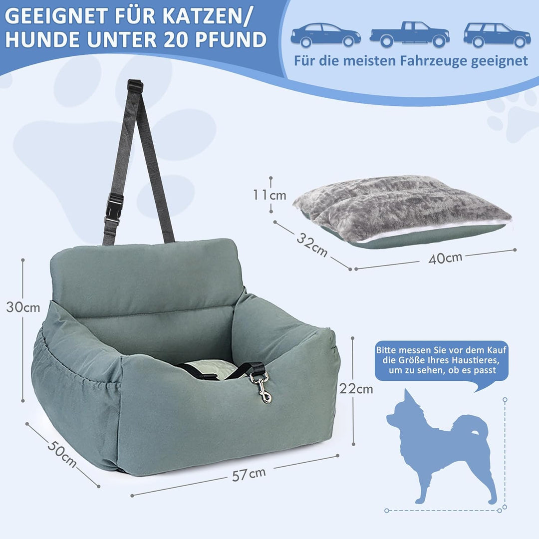 CALIYO Hundeautositz mit Stabiler Basis & Sicherheitsgurt | Hundesitz Auto für Kleine bis 10 kg | Me
