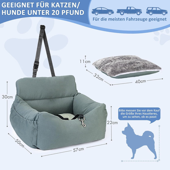 CALIYO Hundeautositz mit Stabiler Basis & Sicherheitsgurt | Hundesitz Auto für Kleine bis 10 kg | Me