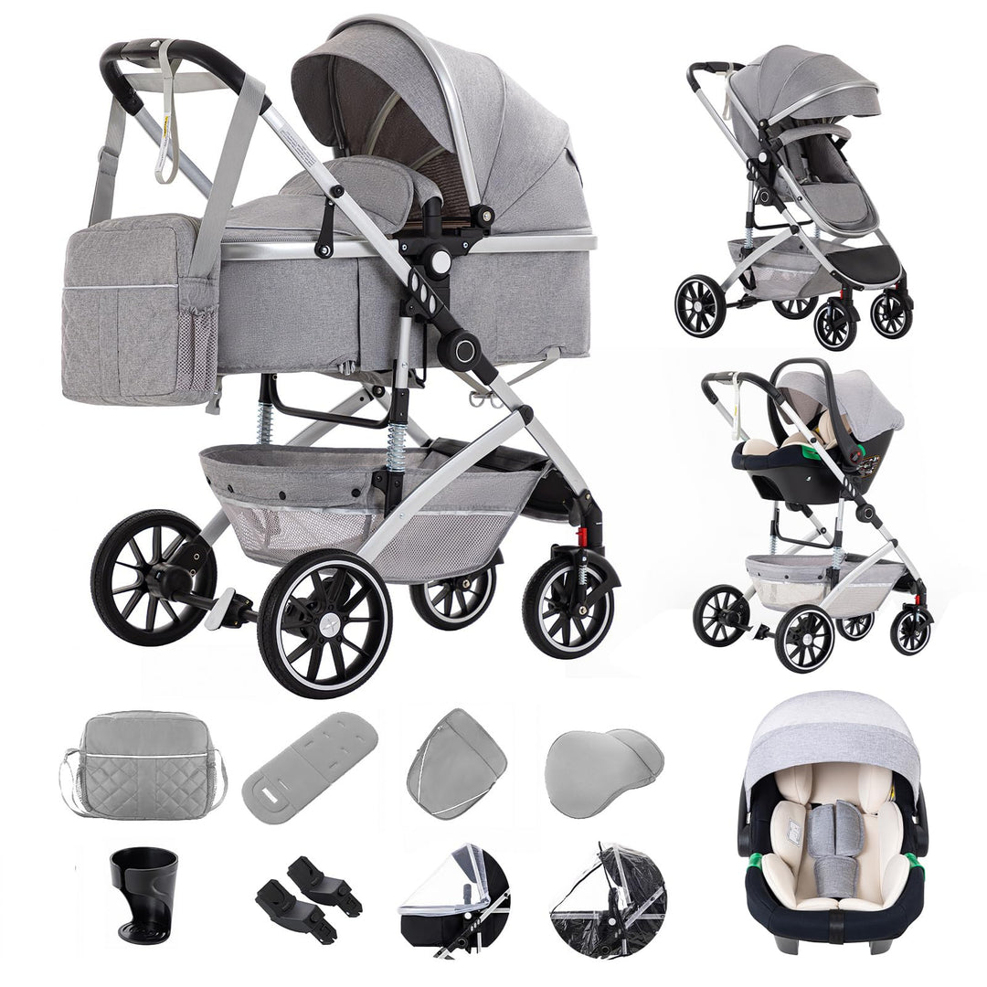 Gcarebb 3 in 1 Kinderwagen, Buggy Mit Auto Babyschale, Mit Einem Klick Zusammenklappbarer Tragbarer