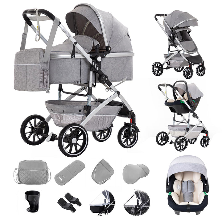 Gcarebb 3 in 1 Kinderwagen, Buggy Mit Auto Babyschale, Mit Einem Klick Zusammenklappbarer Tragbarer