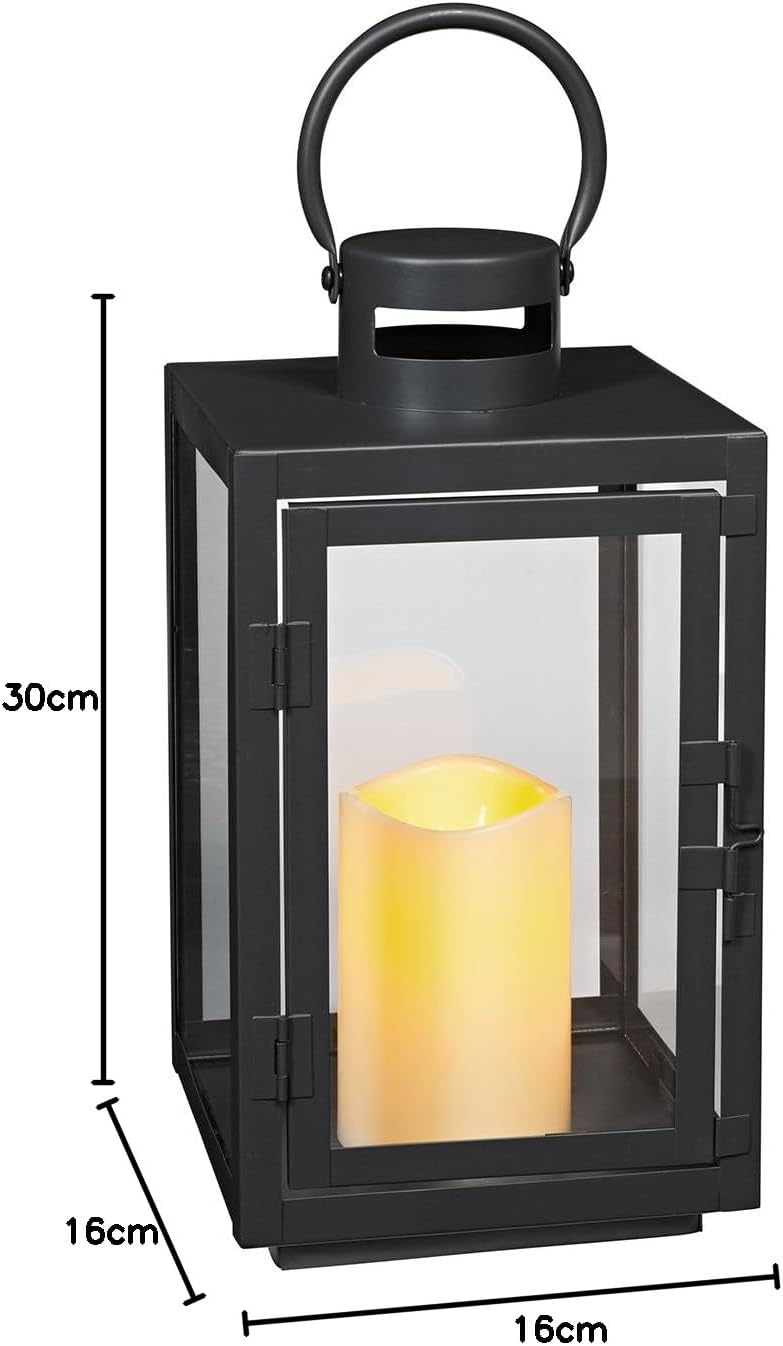 Lights4fun Dunkelgraue Metall Laterne mit warmweisser LED Kerze Batterie Timer verzinkt 30cm Laterne