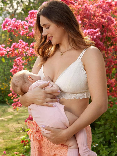 MOMANDA Damen Still BH Grosse Brüste Spitzen Bralette Bügellos Gepolsterte Umstands BHS M Grosse Grö