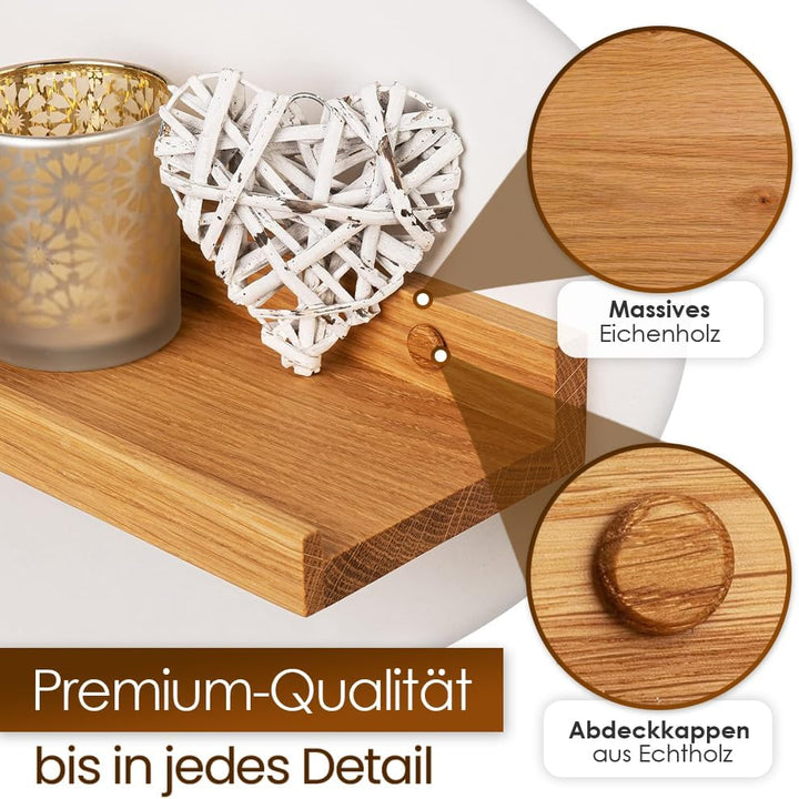 Heimatspäne 2er-Set Bilderleiste Holz 40cm – Echtes Eichenholz, freischwebende Regalbretter inkl. Sc