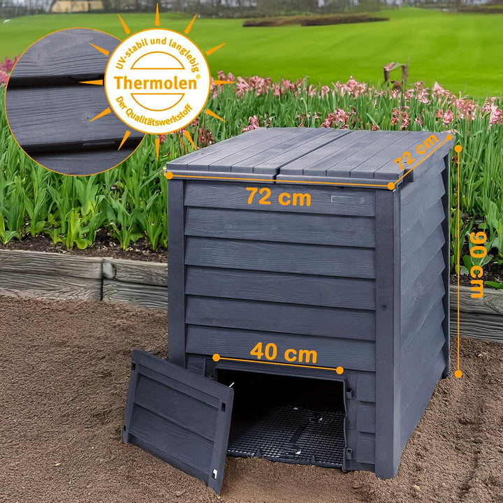 Thermo Wood Komposter 400 L, inkl. Bodengitter, Gartenkomposter aus Kunststoff anthrazit-braun 400 L
