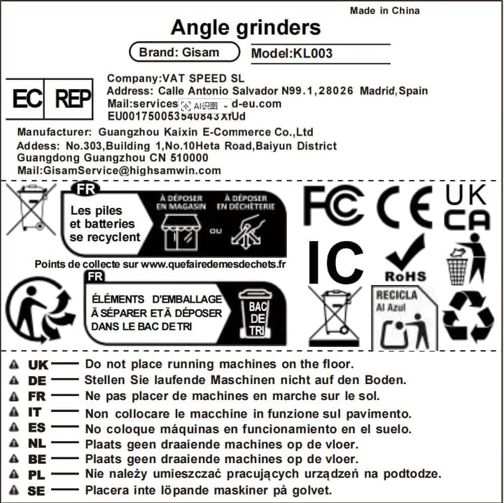Gisam Akku Winkelschleifer 125mm, Bürstenloser Motor, 4 Drehzahlstufen, 10000 U/min, Flex Akku Winke