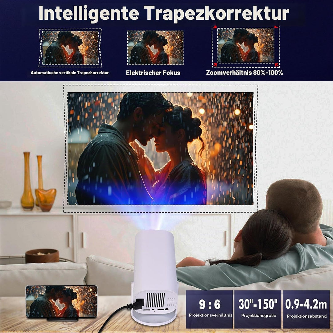 Projector 4K Projektor Mini Beamer Smart Klein Portable für Handy Bluetooth mit Android 11.0 OS, WiF