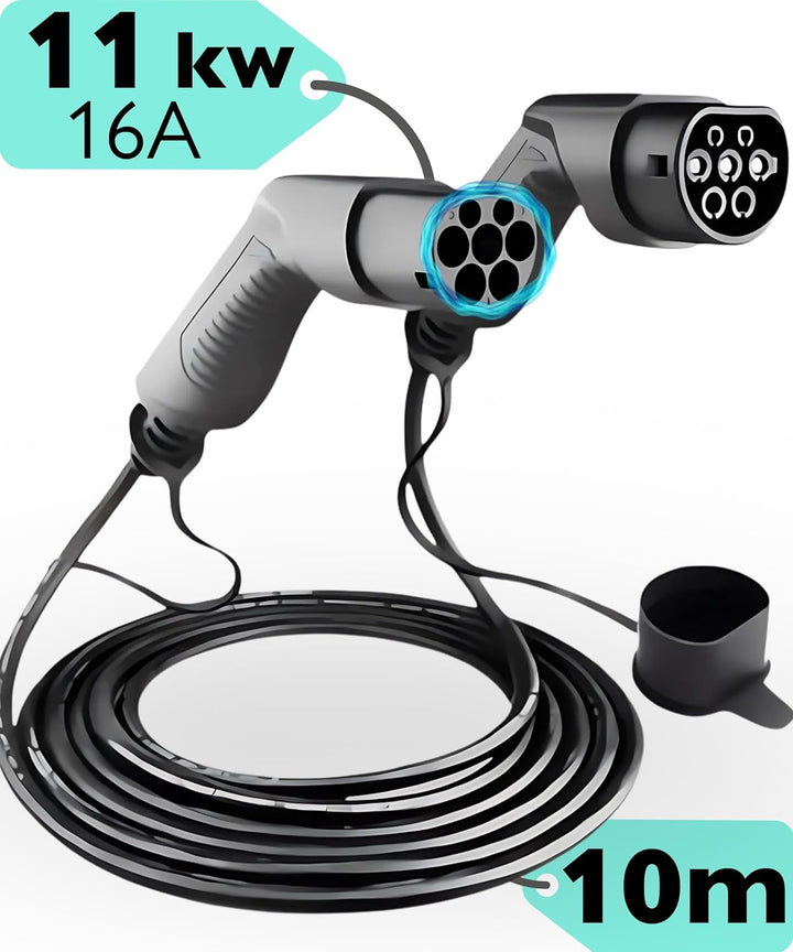 Loady typ 2 ladekabel 10m | 11 kW | 3 Phasen 16A | Extra langes 10 Meter Kabel für Auto EV/PHEV - La