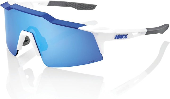 100% GAFAS Speedraft SL - Matt Weiss/Metallic Blau - Hiper Blue Multilayer Mirror Linsen