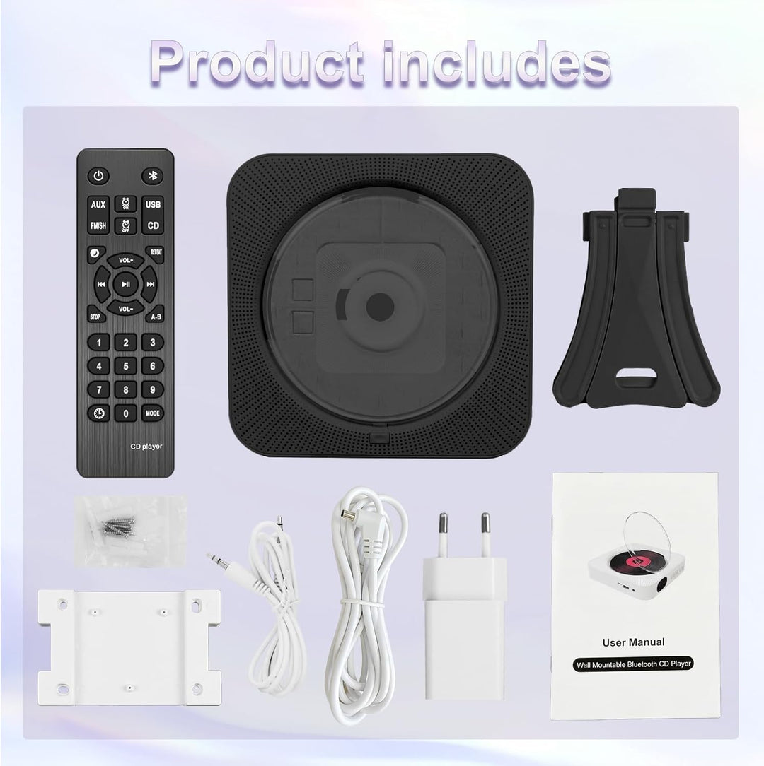 Tragbarer Desktop-CD-Player mit mit Staubschutz – Wandmontierbarer CD Player Bluetooth Eingebaute Do