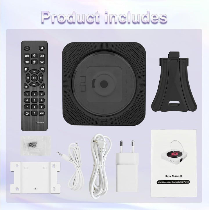 Tragbarer Desktop-CD-Player mit mit Staubschutz – Wandmontierbarer CD Player Bluetooth Eingebaute Do