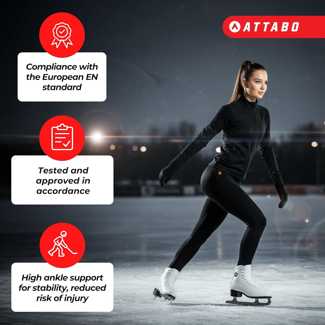 ATTABO Eislaufschuhe Damen Schlittschuhe Weiss 36-41, Schnürung, klassisches Design, Wärme und Komfo