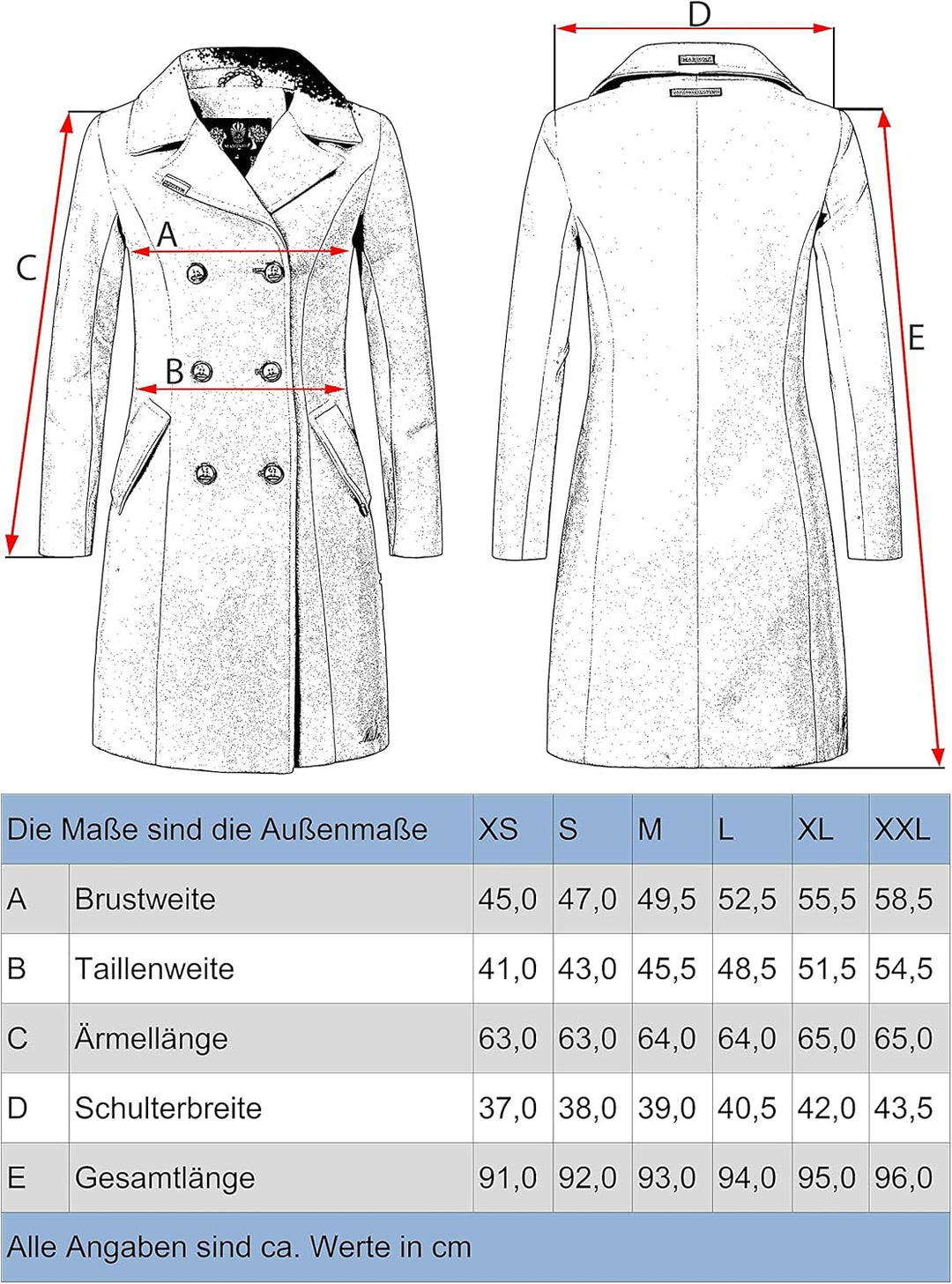 MARIKOO Damen Mantel in Wollmantel-Optik Langer Trenchcoat mit Reversekragen Nanakoo XS-5XL XS Navy,