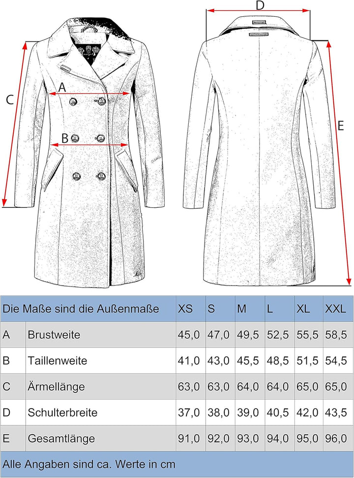 MARIKOO Damen Mantel in Wollmantel-Optik Langer Trenchcoat mit Reversekragen Nanakoo XS-5XL XS Navy,