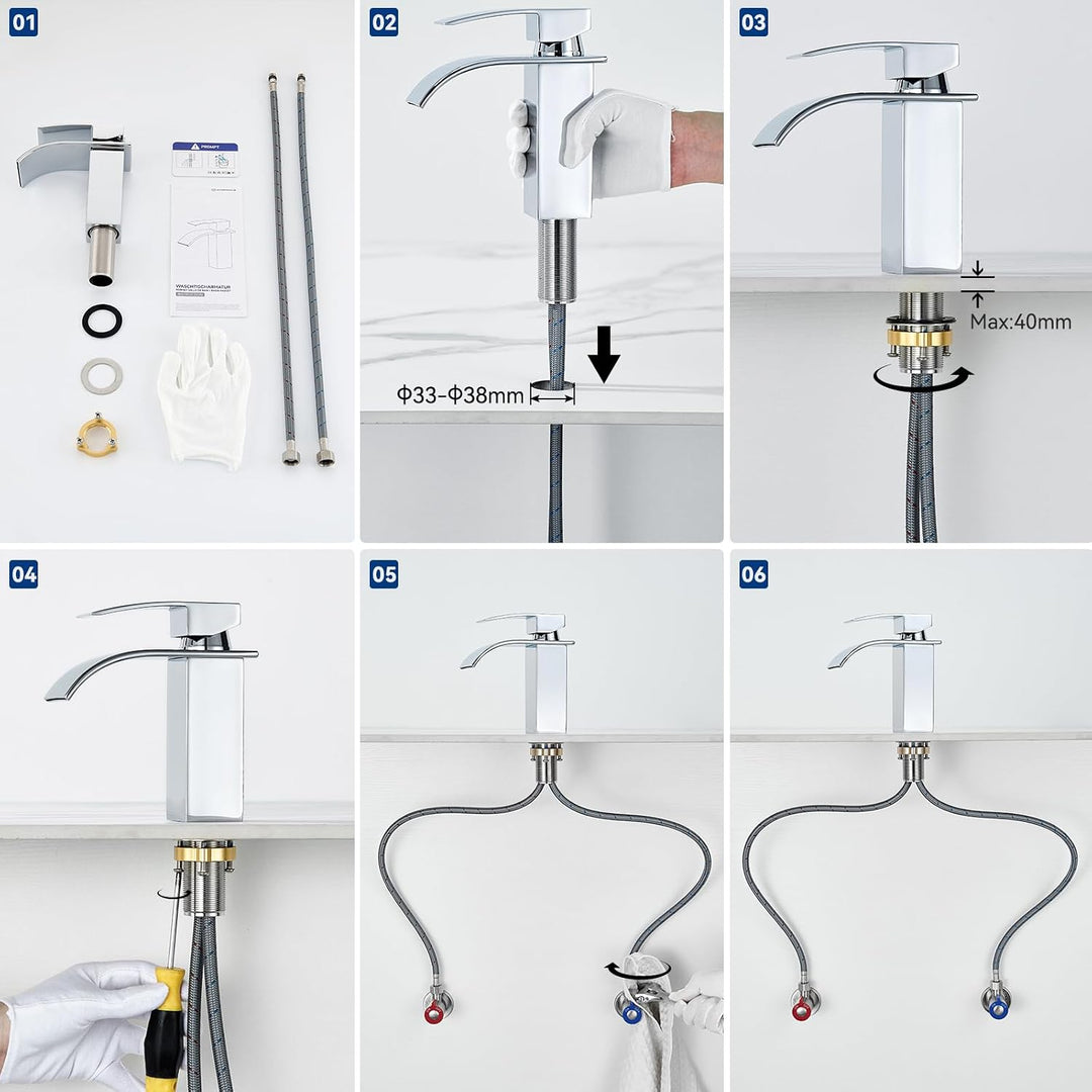 CECIPA Wasserhahn Bad, Waschtischarmatur Wasserfall, Armatur Badezimmer Edelstahl, Waschbecken Armat