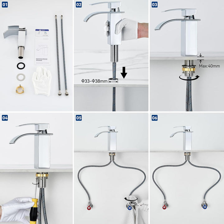 CECIPA Wasserhahn Bad, Waschtischarmatur Wasserfall, Armatur Badezimmer Edelstahl, Waschbecken Armat