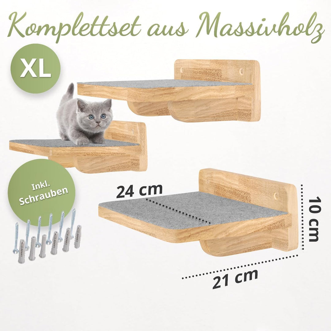 WOOWOOD® Kletterwand Katzen | Katzentreppen 3er-Set | Katzentreppe Wand | Katzen Kletterwand Set | K