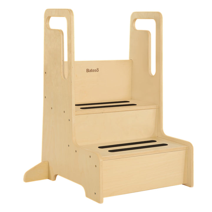 Bateso Tritthocker für Kinder, grosser Tritthocker aus Holz für Kleinkinder mit Griffen und rutschfe
