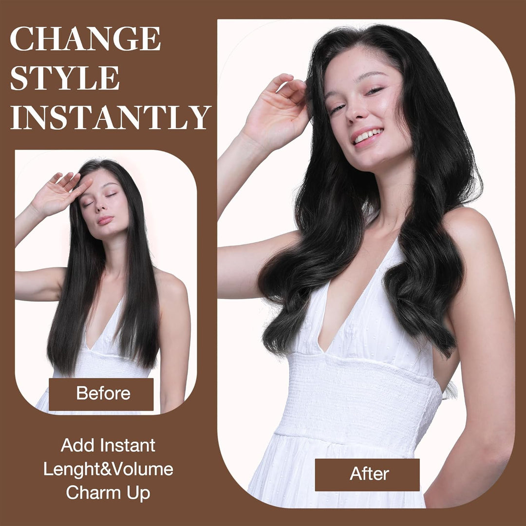 GOO GOO Clip in Extensions Echthaar, Echthaar Extensions Clip, 20cm 50g 7pcs, Clip In Haarverlängeru