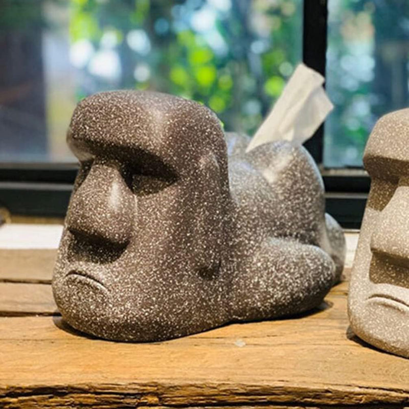 Zerodeko Handtuchspender Harz-Tissue-Box Mit Moai-Förmiger Harz-Moai-Figur Für Badezimmer Schlafzimm