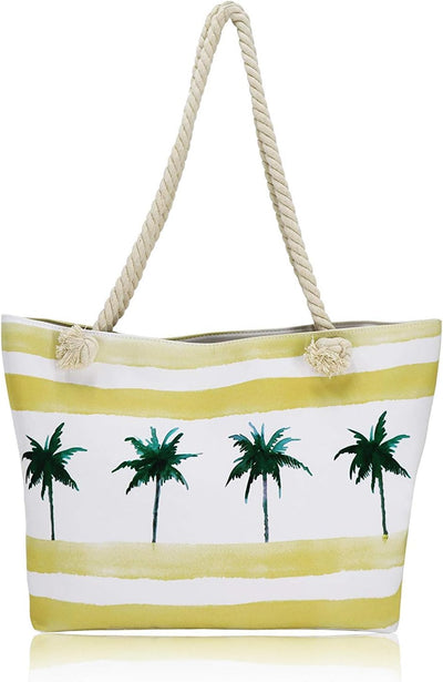 FARI Grosse Strandtasche Damen, Reisetaschen Canvas Schultertasche Shopper mit Reissverschluss (Palm