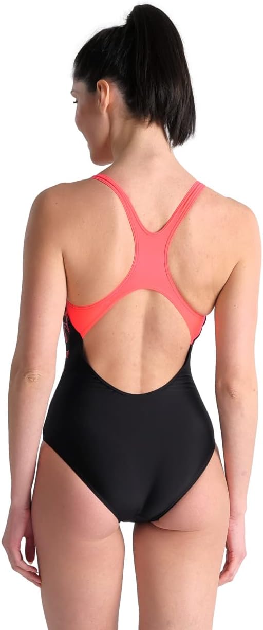 ARENA Damen Women's Swim Pro Back Graphic One Piece Swimsuit (1er Pack), Black-fluo Red