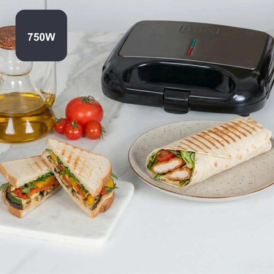 BLACK+DECKER BXSA752 - Sandwichmaker, 750W, Grillplatten 21,5x12,5cm, antihaftbeschichtet, Anzeige f