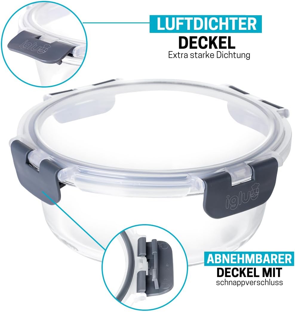 Igluu Meal Prep Glas Lebensmittel Frischhaltedosen 10 Stück, Lebensmittelbehälter mit Schnappverschl