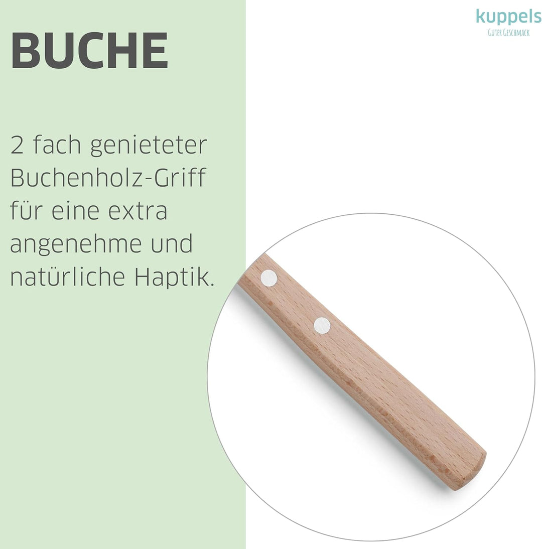 Kuppels Schälmesser Set 3-tlg, gebogene Klingen, Buchenholzgriff | Tourniermesser, Kartoffelschäler