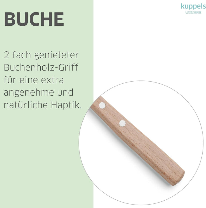 Kuppels Schälmesser Set 3-tlg, gebogene Klingen, Buchenholzgriff | Tourniermesser, Kartoffelschäler