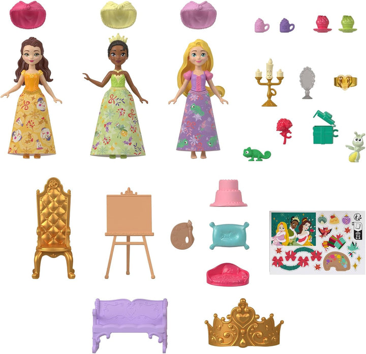 Mattel Disney Princess-Puppe Adventskalender mit 24 Tagen voller Überraschungen, enthält 3 kleine Pu