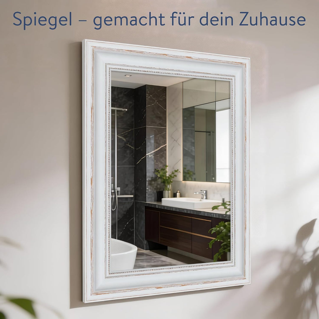 WANDStyle Spiegel 30x40 cm im Barock-Stil aus Holz, weisser Wandspiegel, Made in Germany - H550 30 x