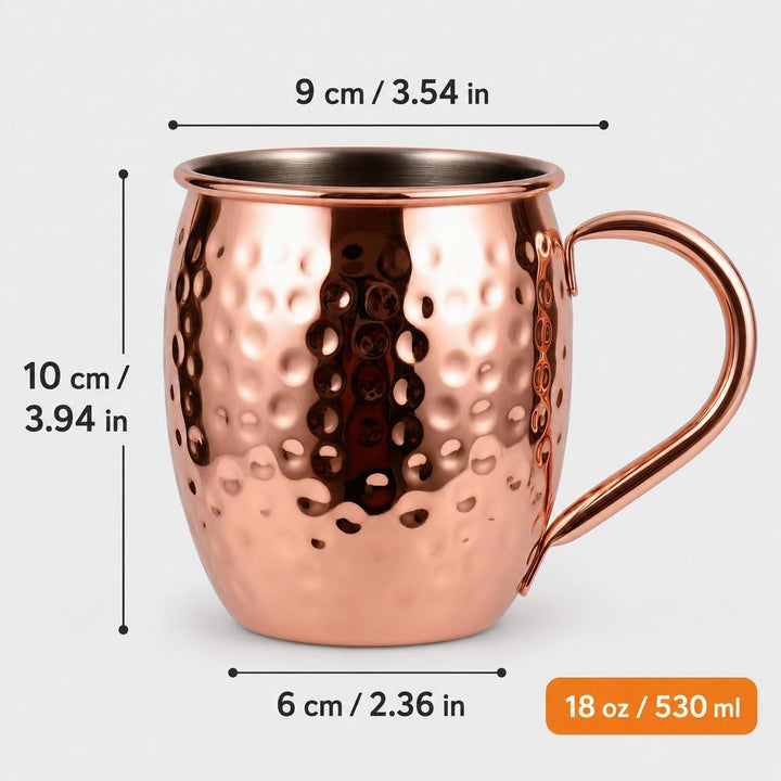 Eligara Moscow Mule Becher Kupferbecher Gehämmert und Handgefertigt Kupfertassen mit 4 Gläsern, 4 Un