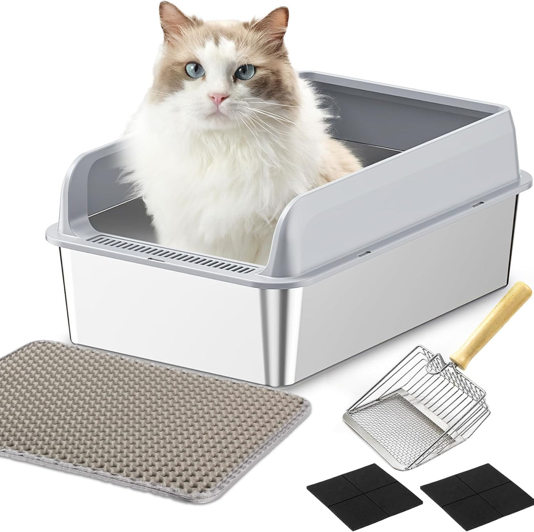 LADYSONS Katzenklo Edelstahl, Katzentoilette, Katzenklo Gross, Auslaufsicher und Gegen Halbgeschloss